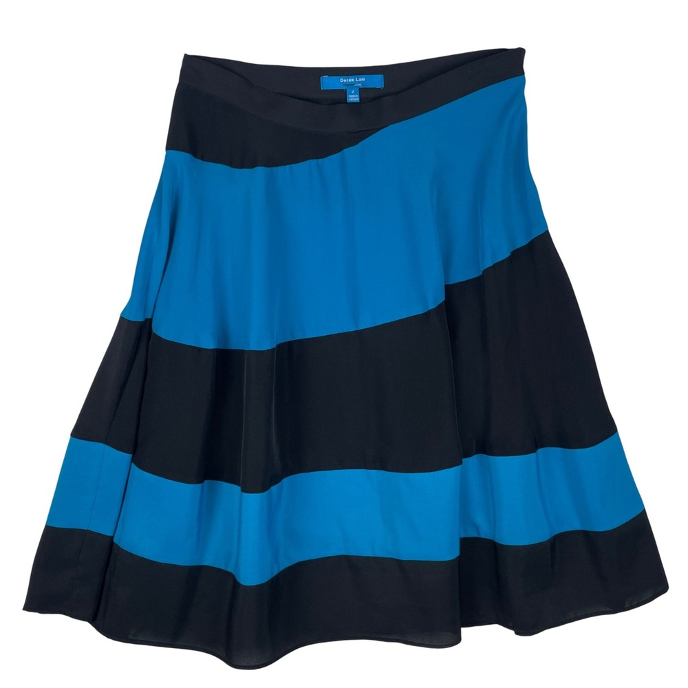Derek Lam Colorblock Midi Skirt A-Line Blue Black Size 2